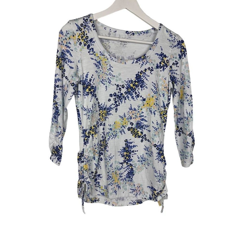 T by Talbots Top Floral 3/4 Sleeve Ruched Sides Scoop Neck size P